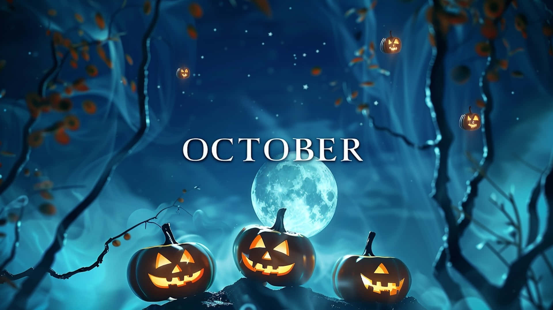 Halloween Moonand Pumpkins Desktop Wallpaper Wallpaper