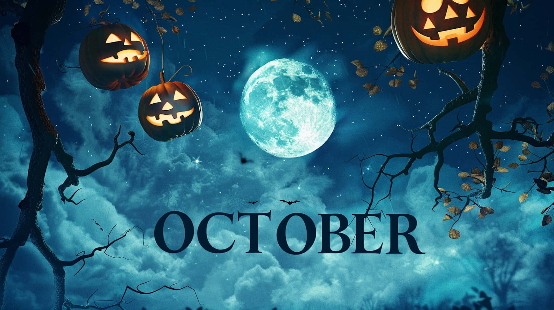 Halloween Moonand Pumpkins October Desktop Wallpaper
