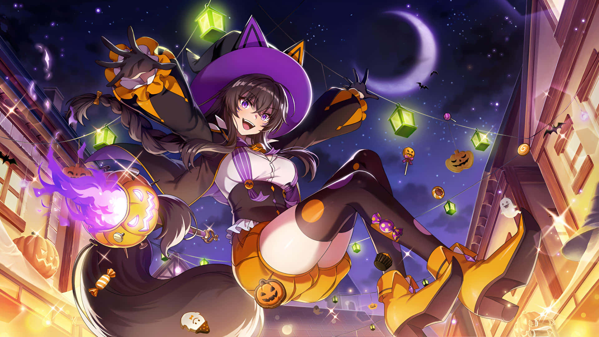 Halloween Night Magic Anime Art Wallpaper