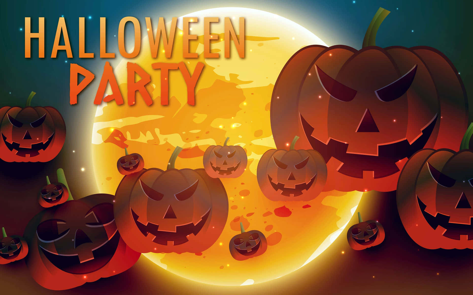 Halloween Party With Pumpkins And A Moon