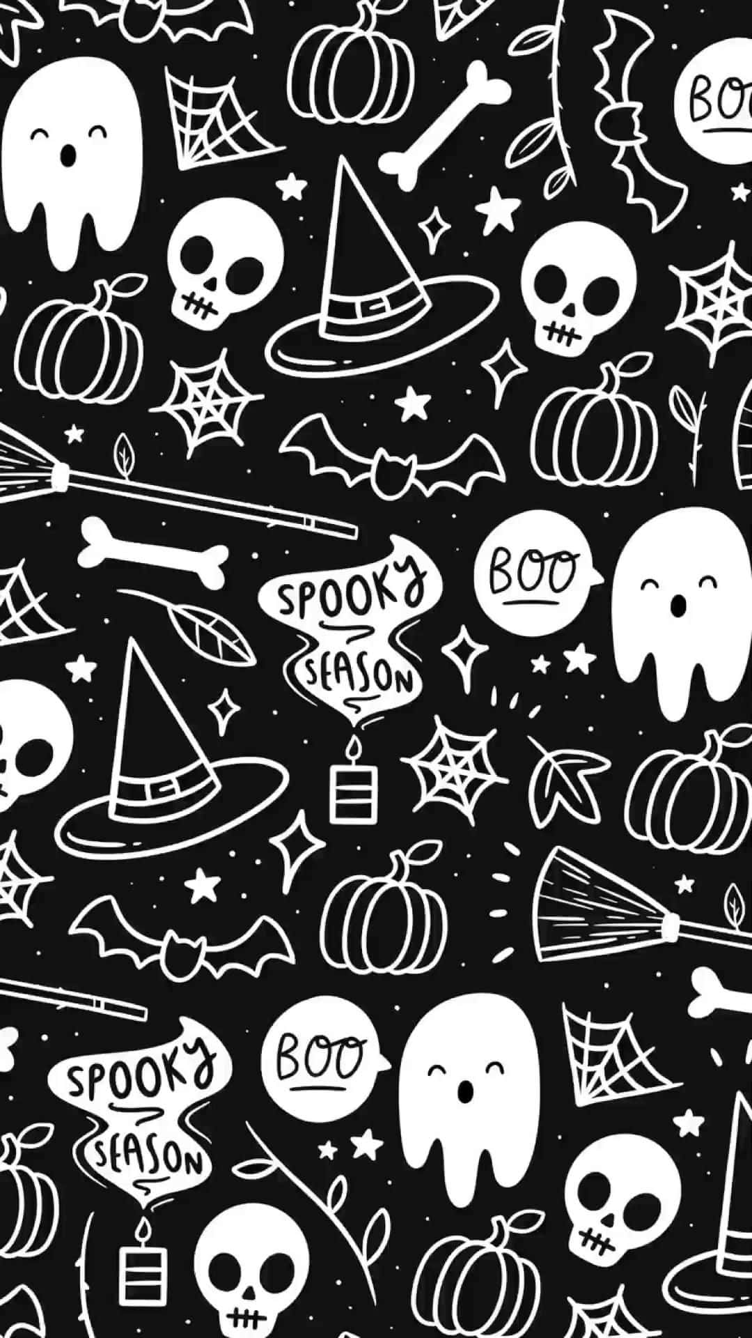 Halloween Pattern Blackand White Wallpaper