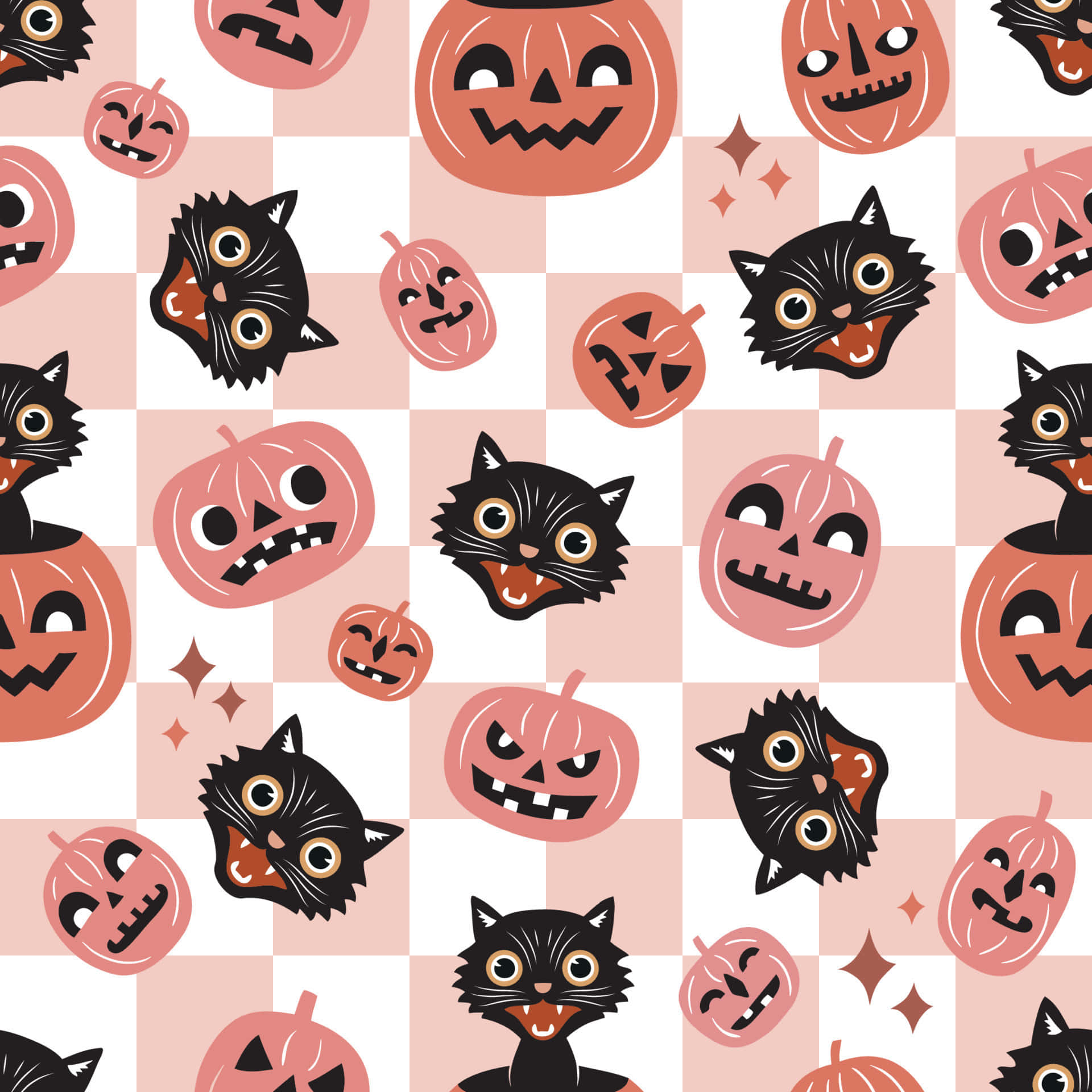 Halloween Pattern Jack O Lanternsand Black Cats Wallpaper