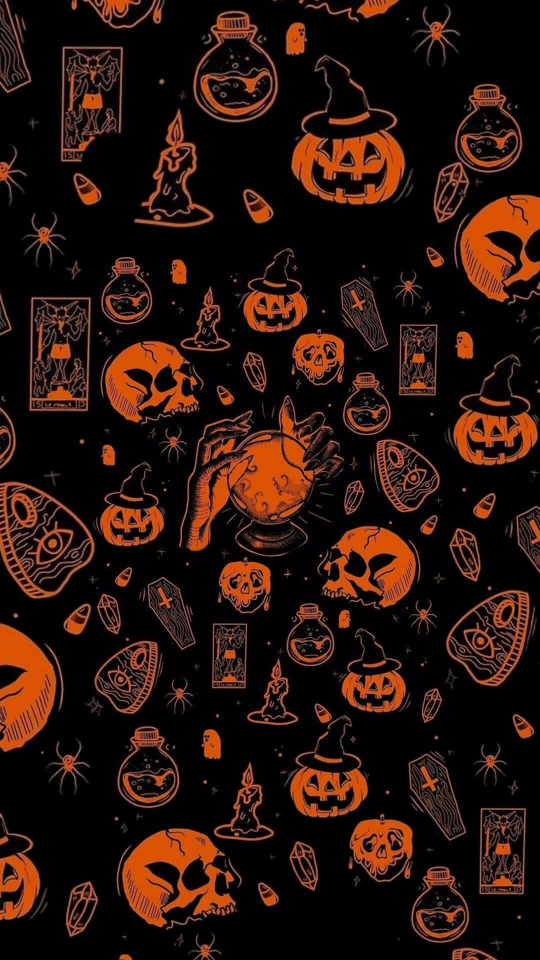 Halloween_ Pattern_ Orange_on_ Black Wallpaper