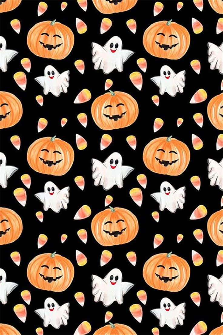 Halloween Pattern Pumpkins Ghosts Candy Corn.jpg Wallpaper
