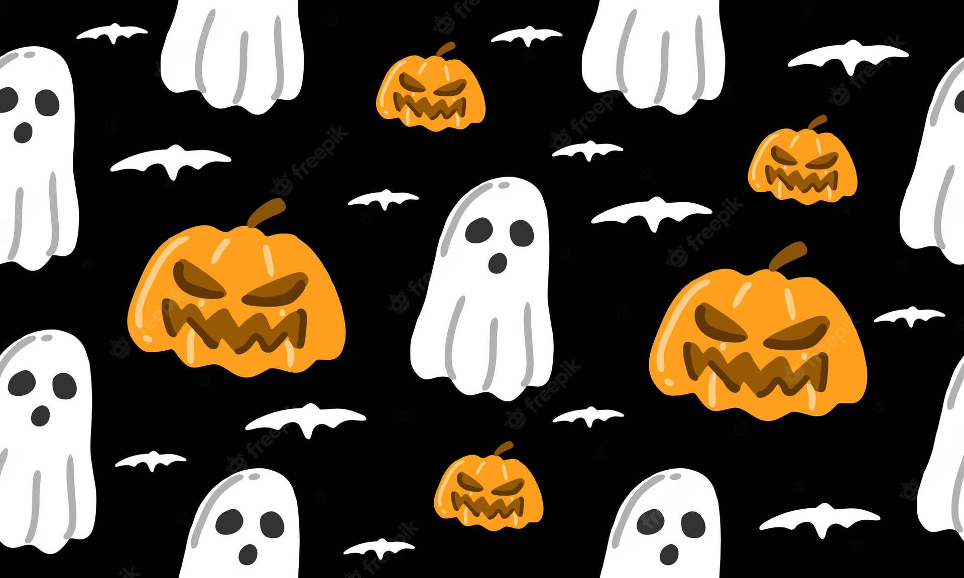 Halloween PFP Ghosts, Pumpkins, And Bats Wallpaper