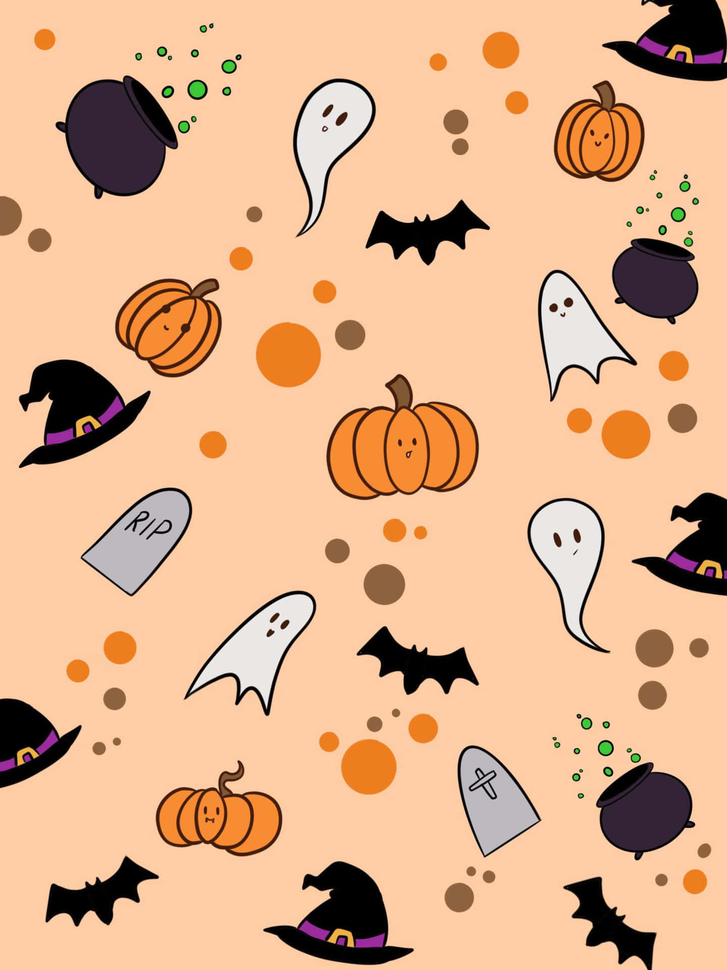 Motivodi Halloween Con Zucche, Fantasmi E Pipistrelli