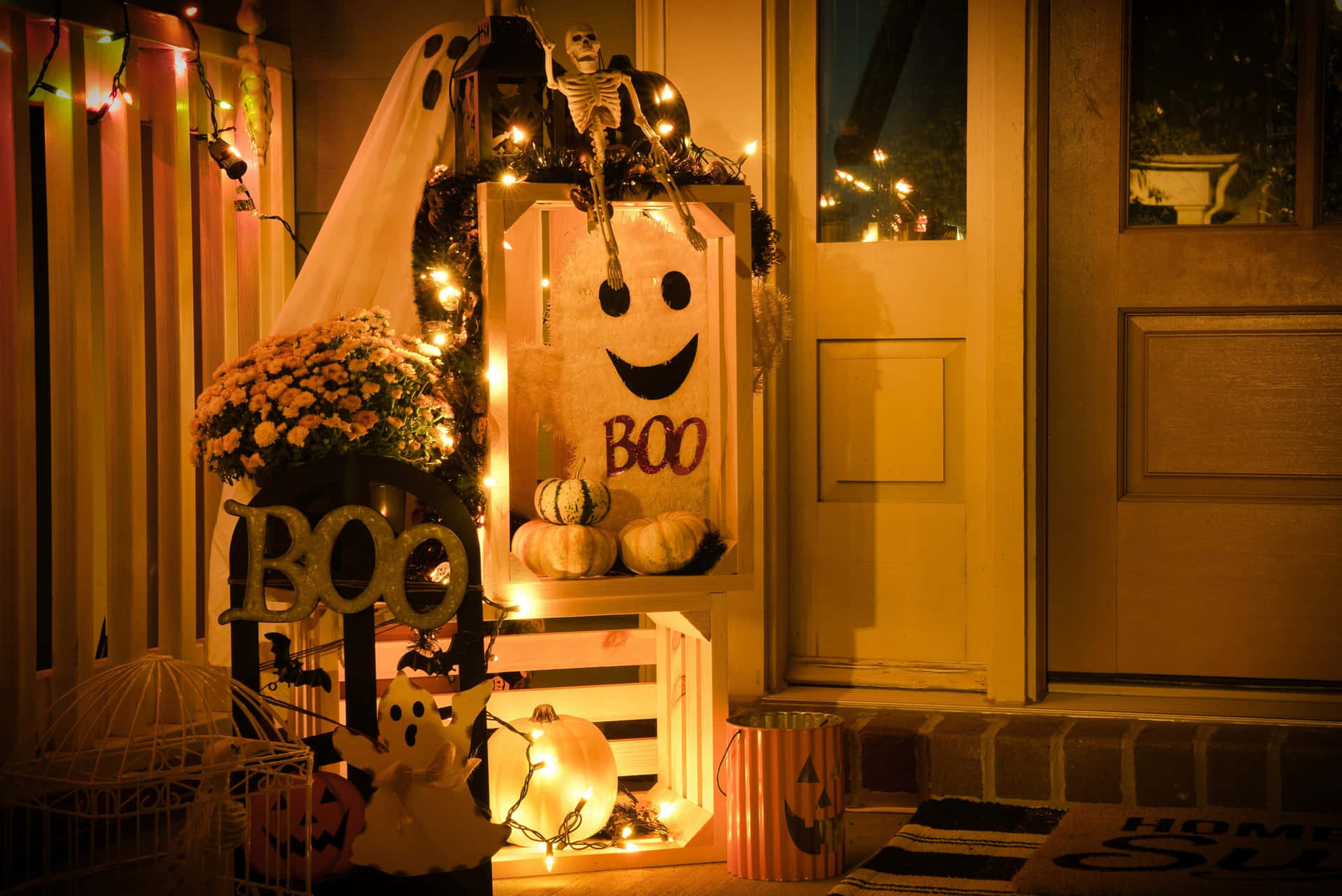 Halloween Porch Decorations Boo Theme Wallpaper