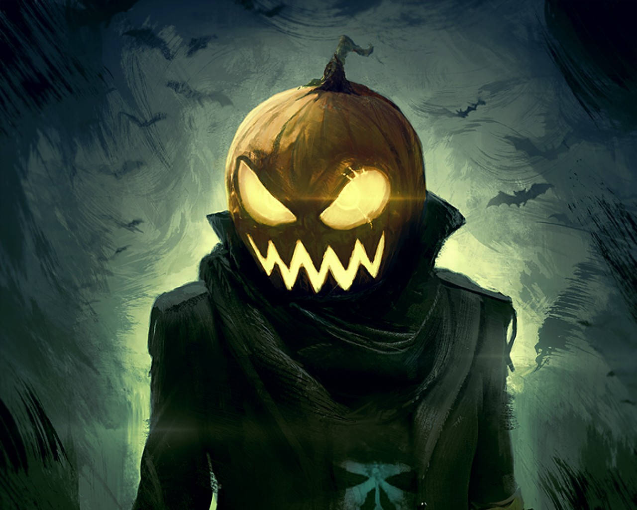 Skab en magisk Halloween-nat med et skræmmende græskar tapet. Wallpaper