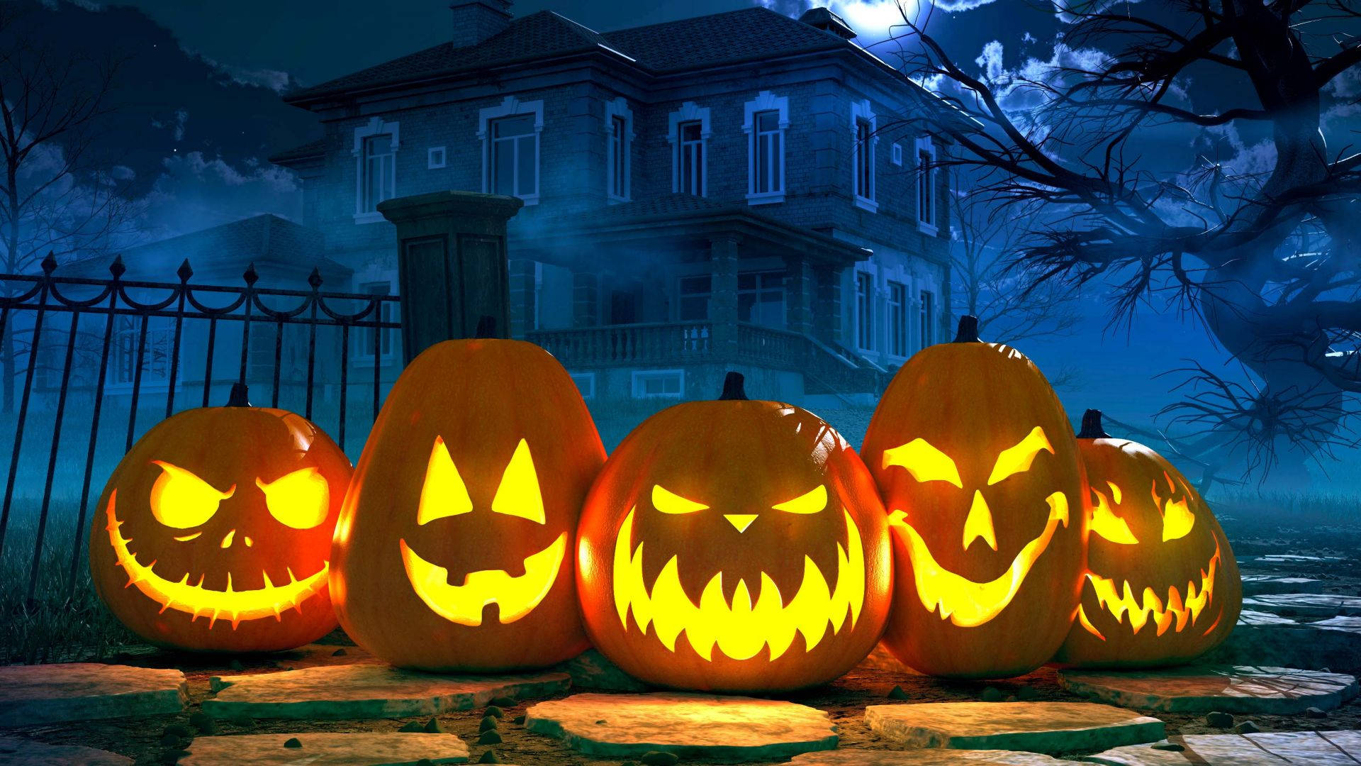 Samlasför En Kuslig Halloween Med En Jack-o-lantern Som Bildskärm. Wallpaper