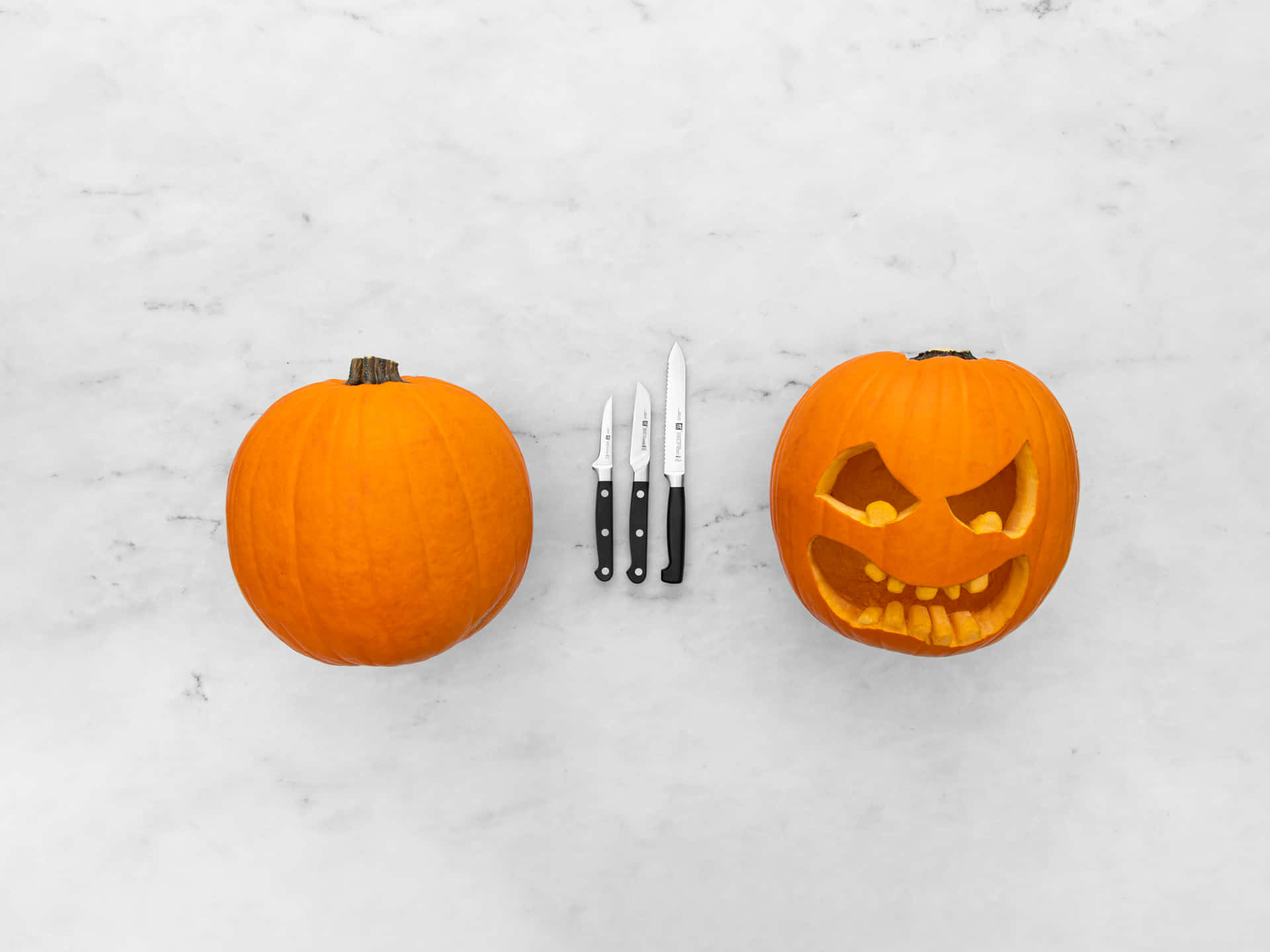 Halloween Pumpkins Background Three Knives