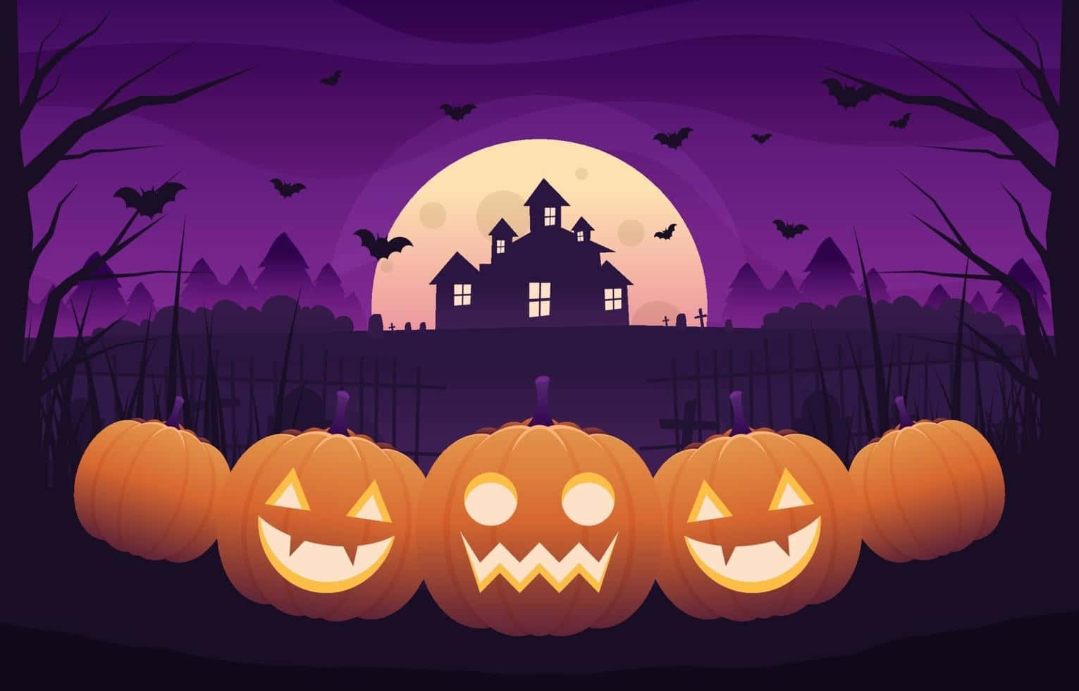 Halloween Pumpkins Background Mansion Bats