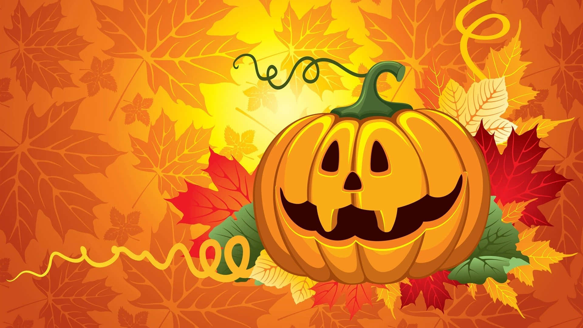 Halloween Pumpkin Background Tendrils Leaves