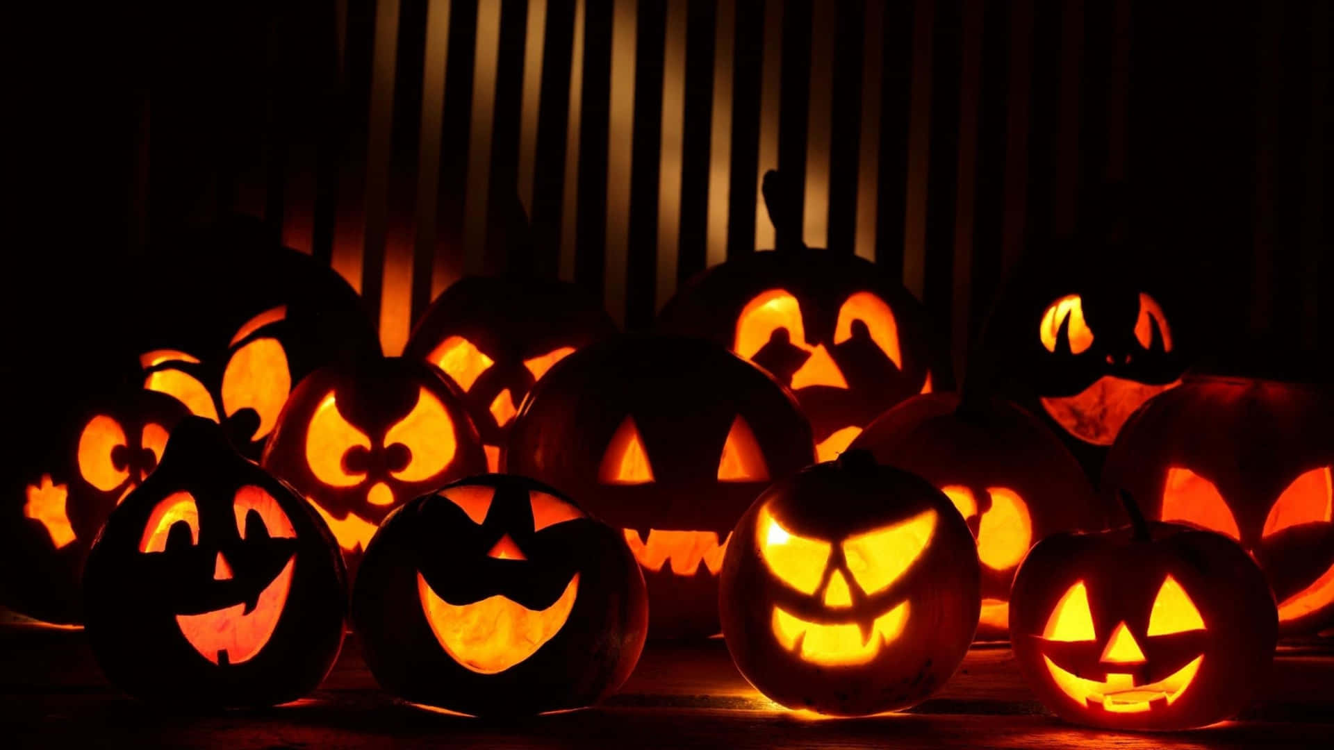 Halloween Pumpkins Background Illuminating Dark