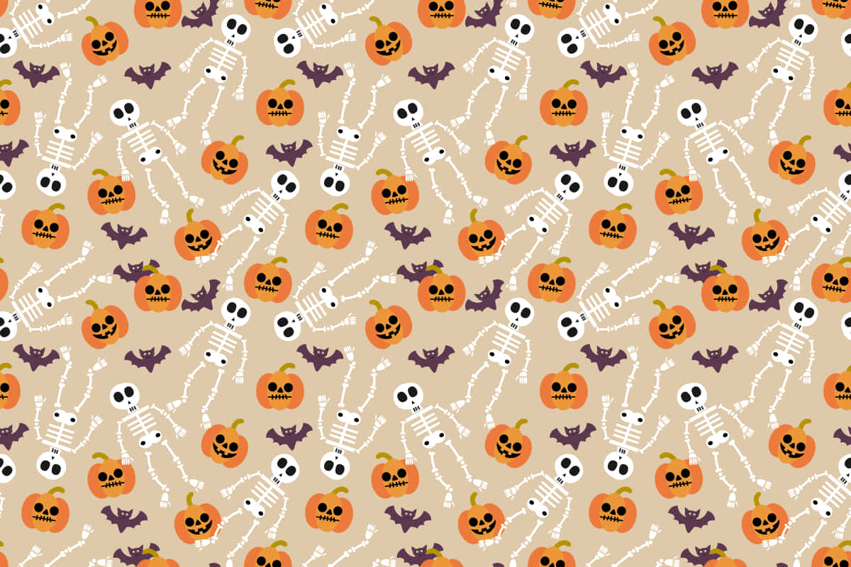 Halloween Pumpkins Background Skeletons Bats