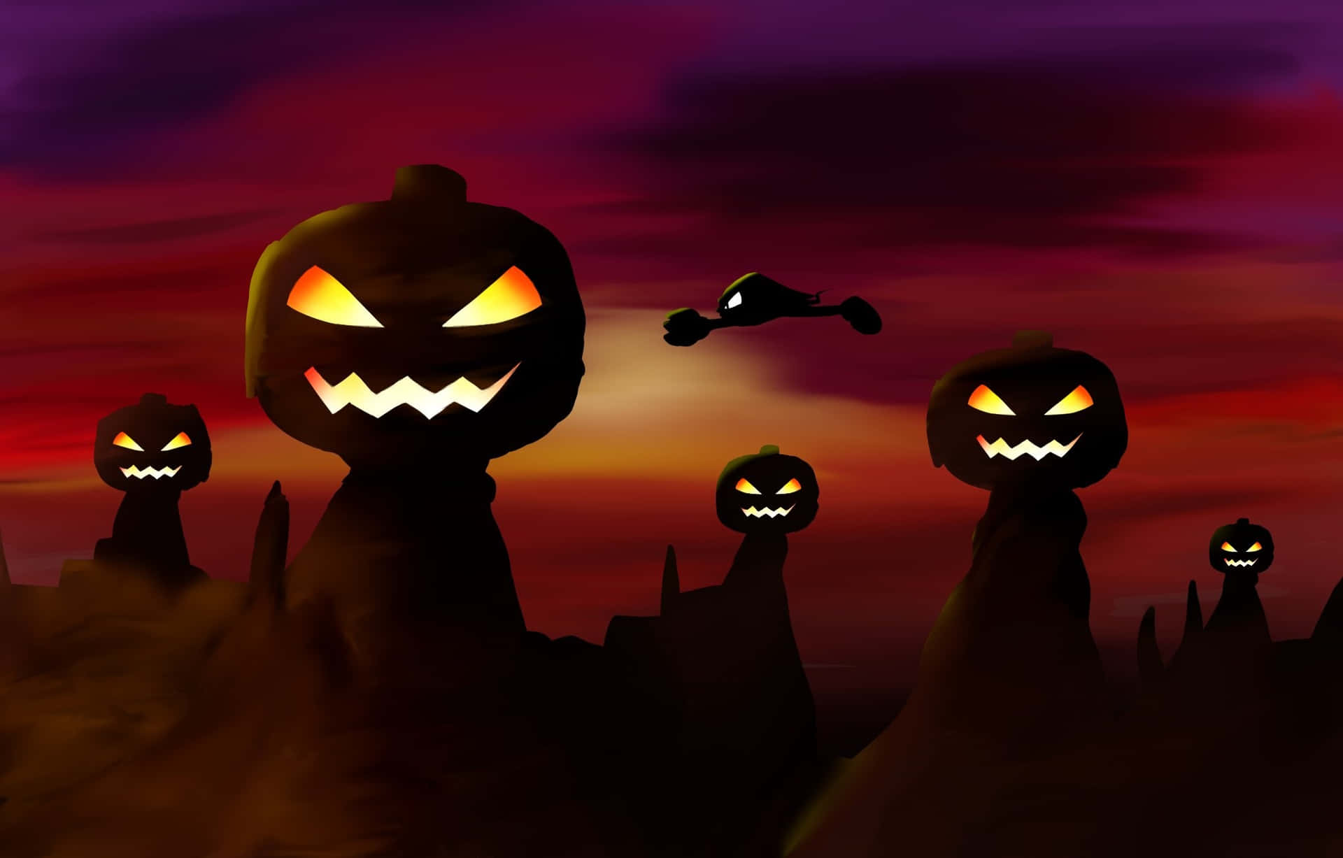 Halloween Pumpkin Hill Zonsondergang Achtergrond