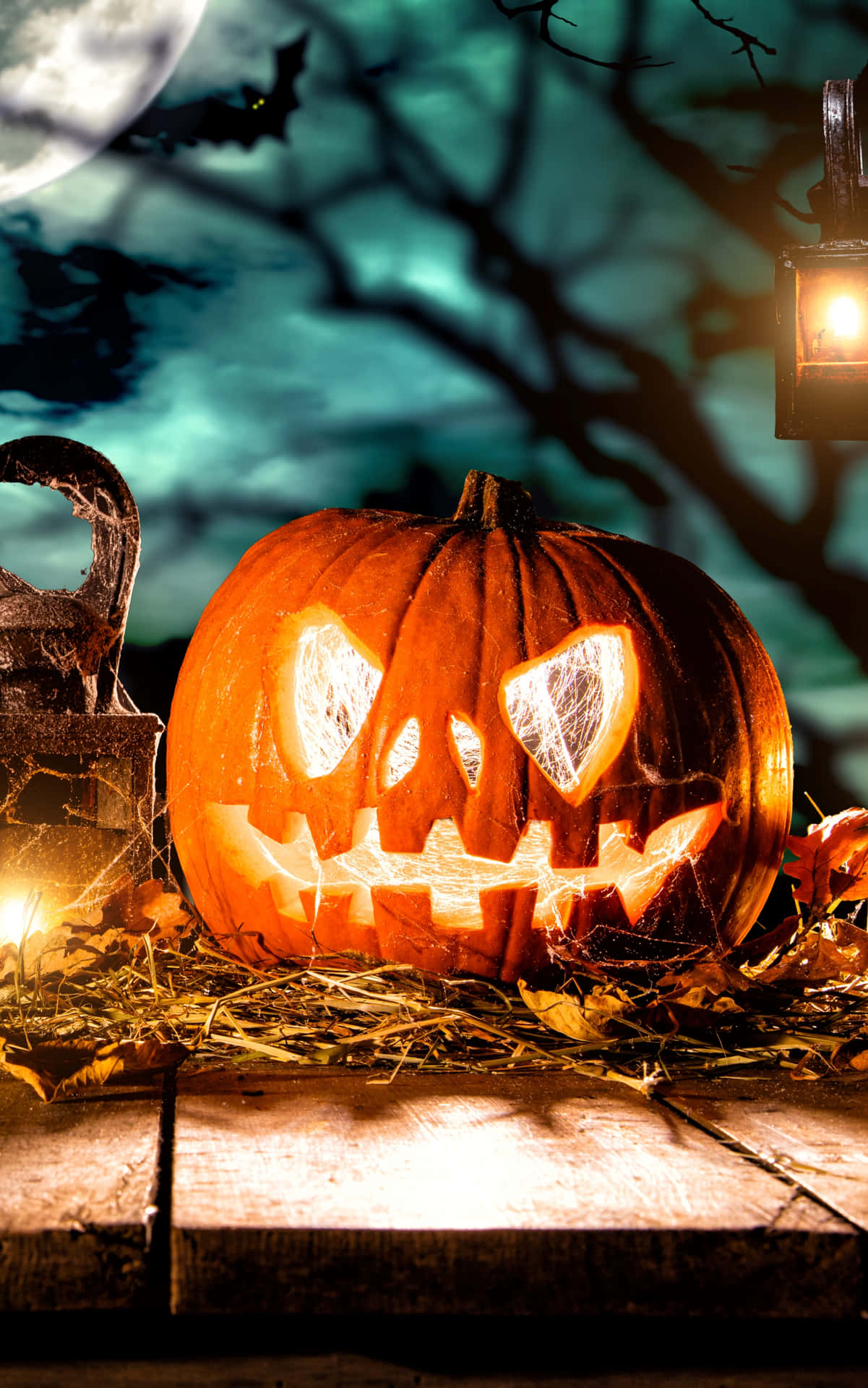 Halloween Pumpkin Night Scene Wallpaper