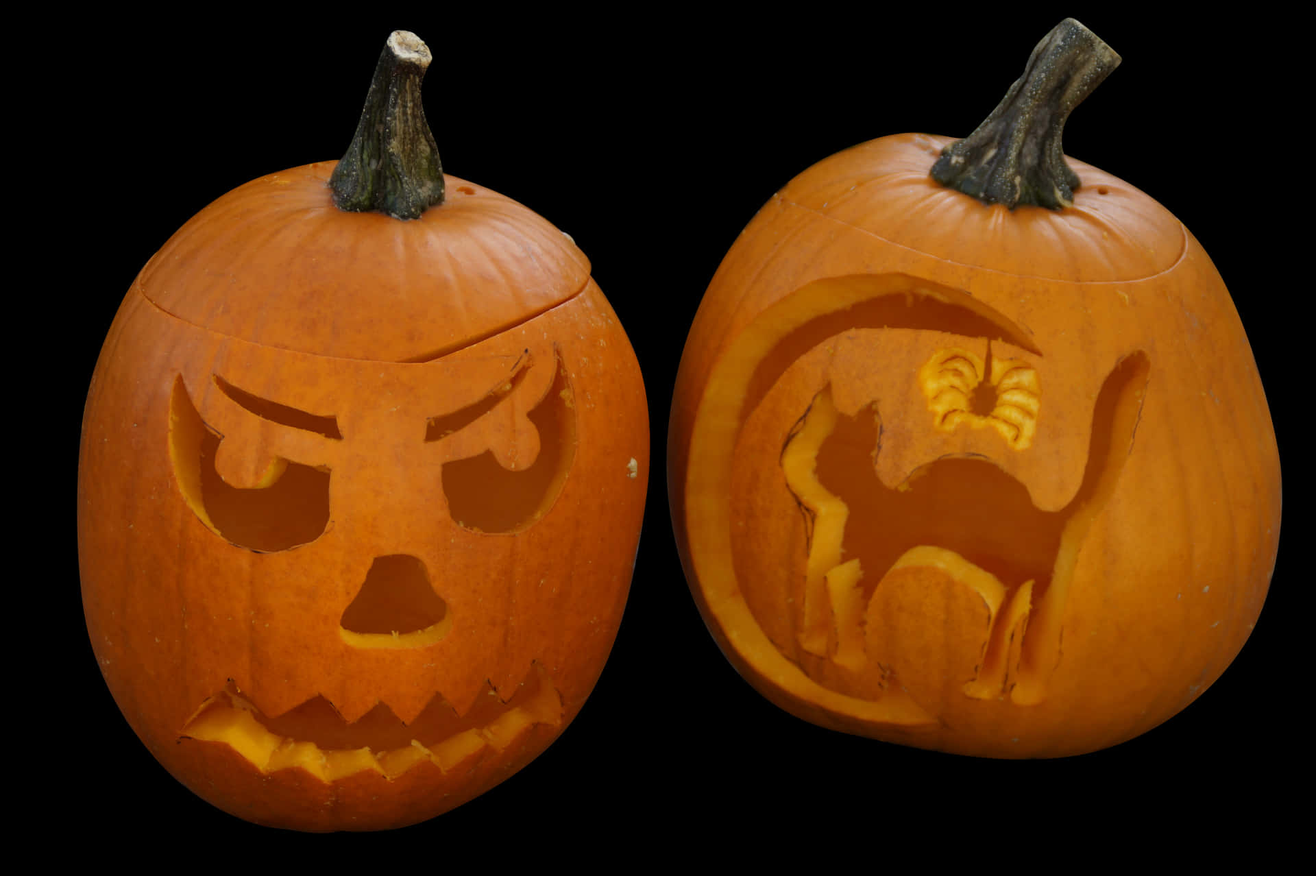 Halloween Pumpkins Carved Faces Catand Scary PNG
