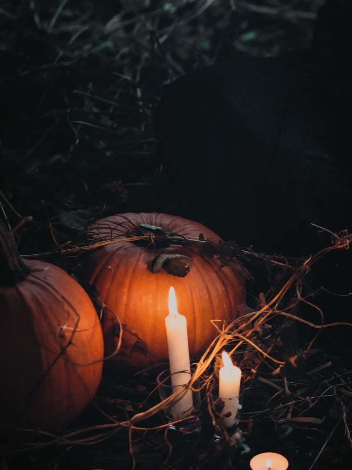 Halloween Pumpkinsand Candles Night Wallpaper