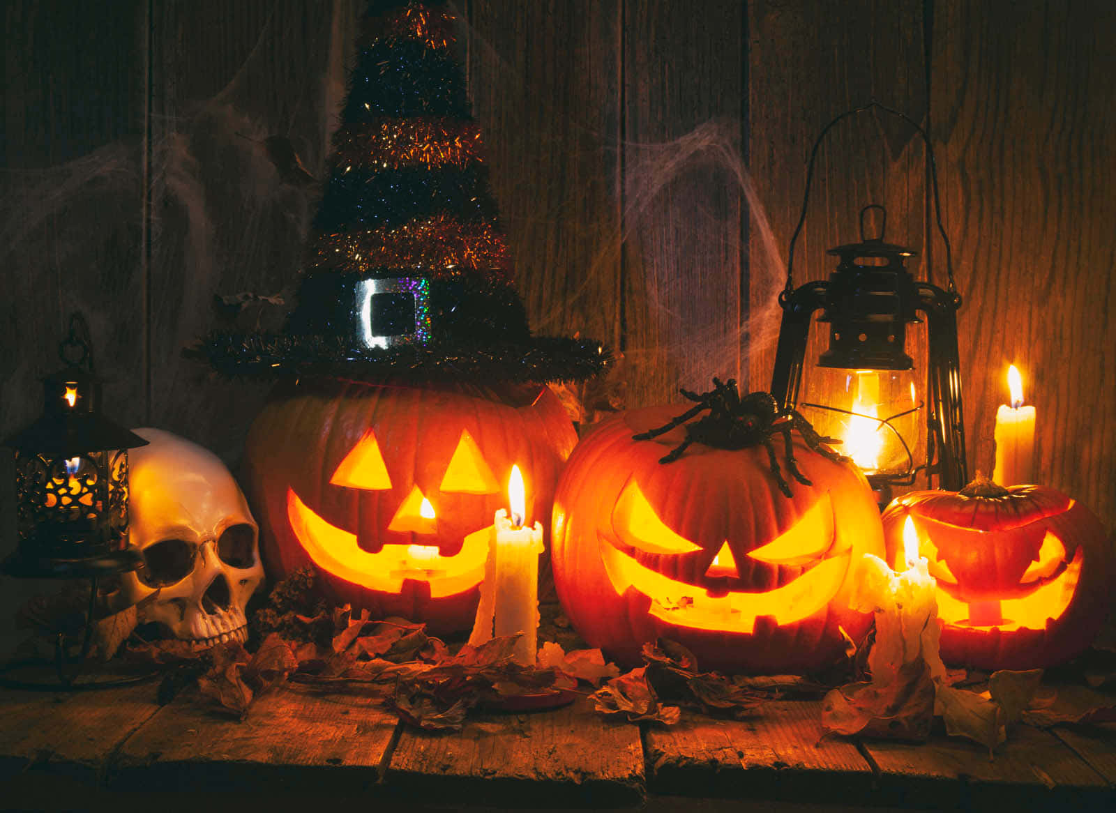 Halloween Pumpkinsand Skull Decor Wallpaper