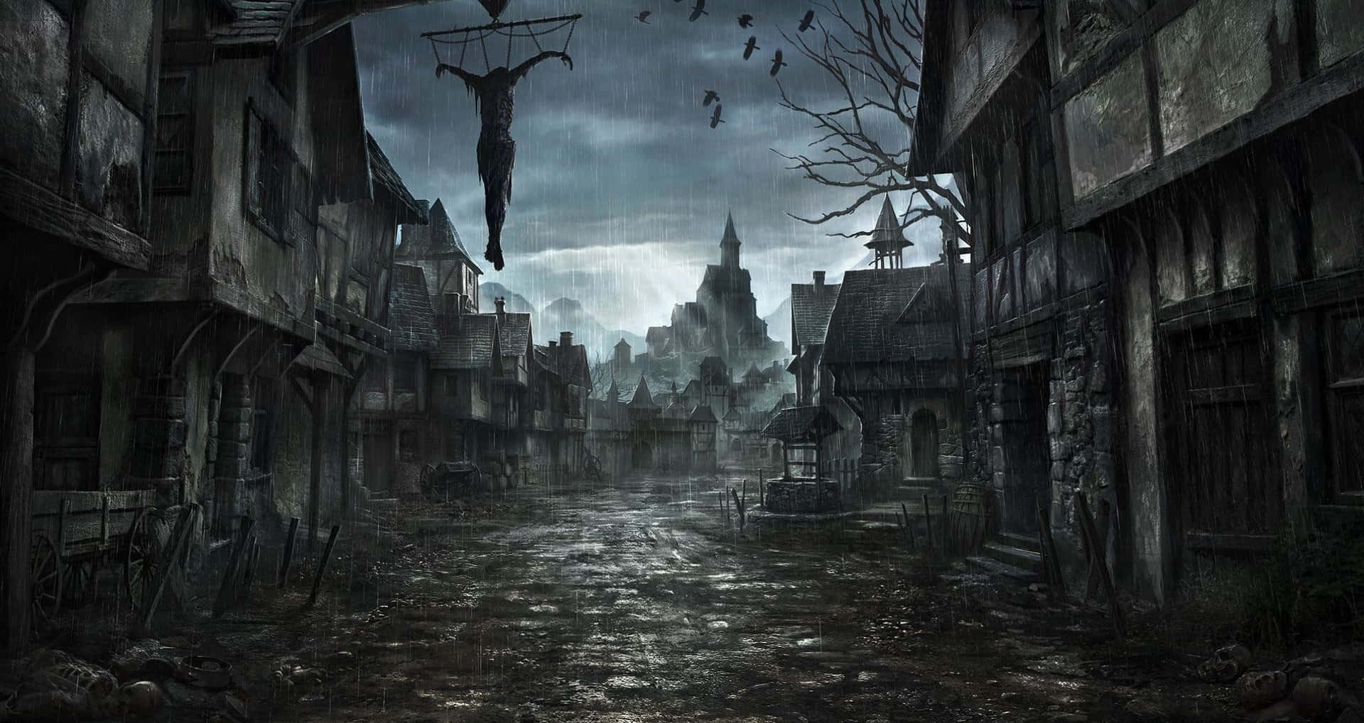 "An eerie graveyard lurks in the darkness on Halloween night".