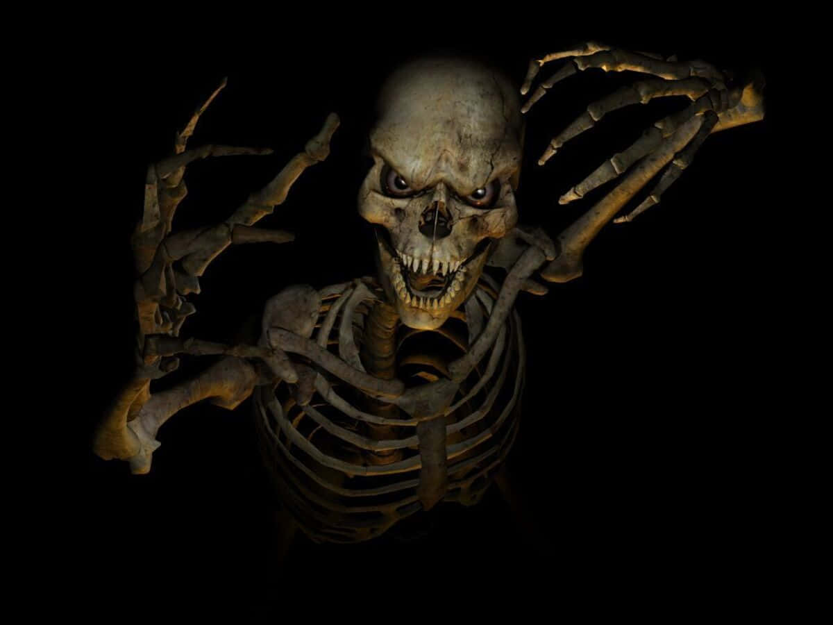 Caption: Spooky Halloween Skeleton in the Glowing Moonlight Wallpaper