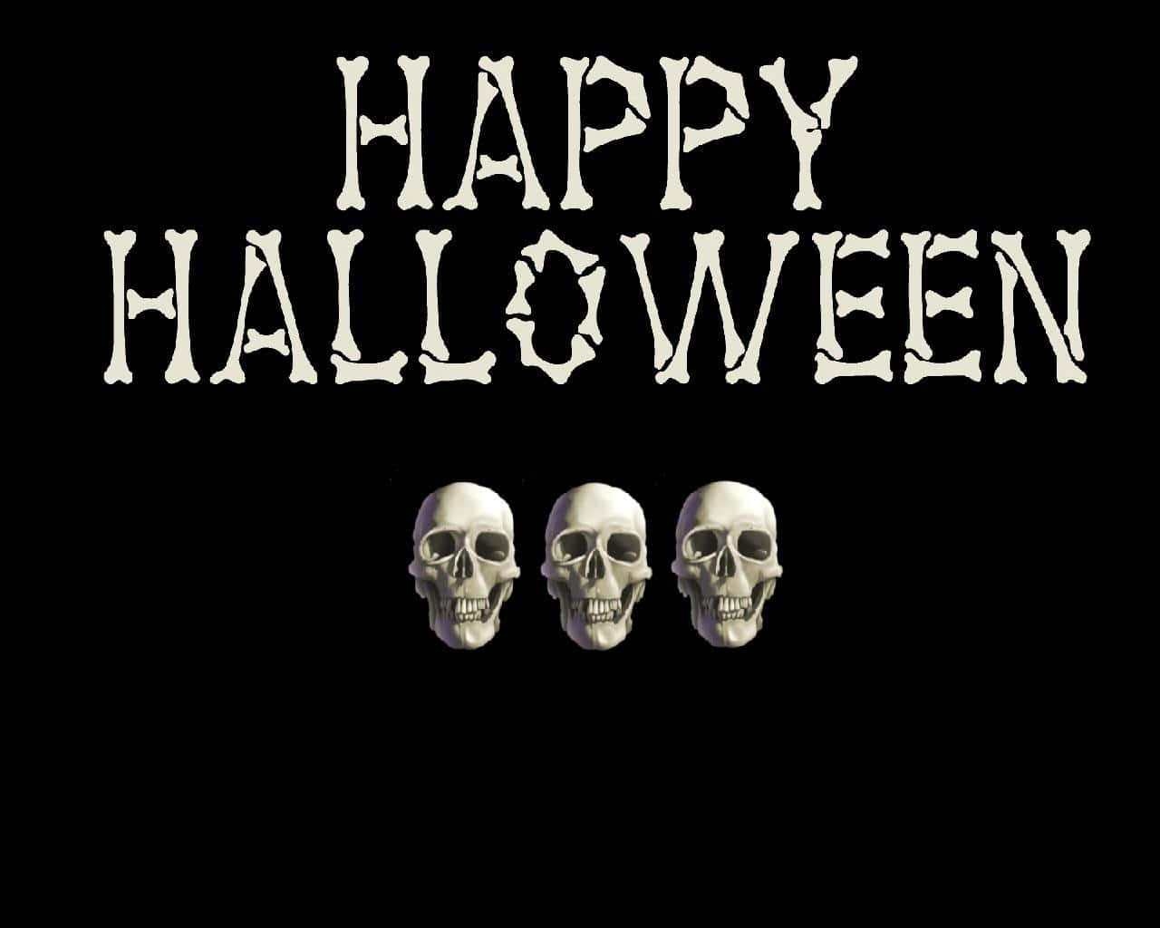 Spooky Halloween Skeleton Grinning in Darkness Wallpaper
