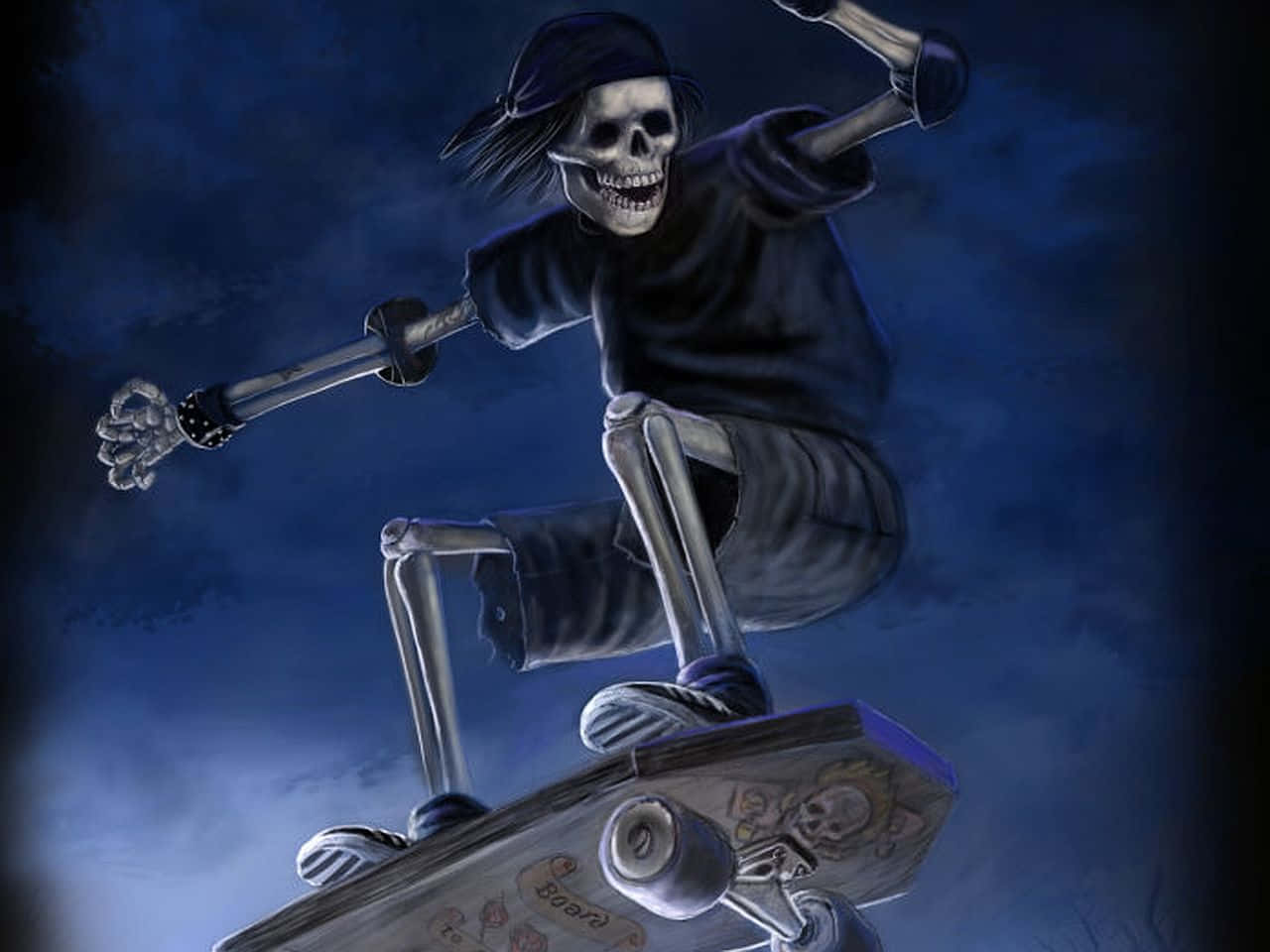 Esqueletode Halloween Relajado Agarrando Una Lápida Fondo de pantalla
