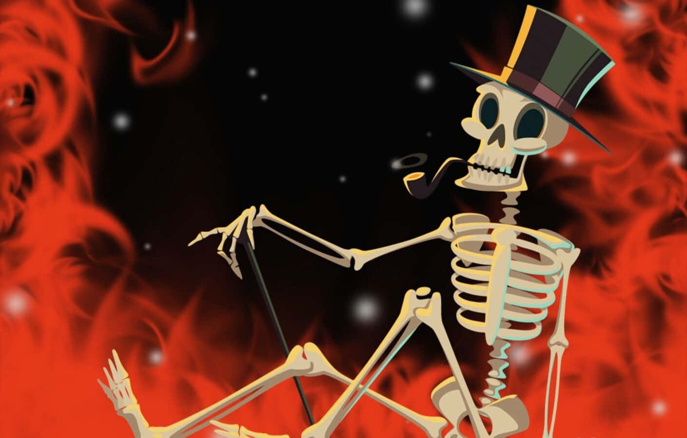 Chilling Halloween Skeleton with Creepy Grin Wallpaper
