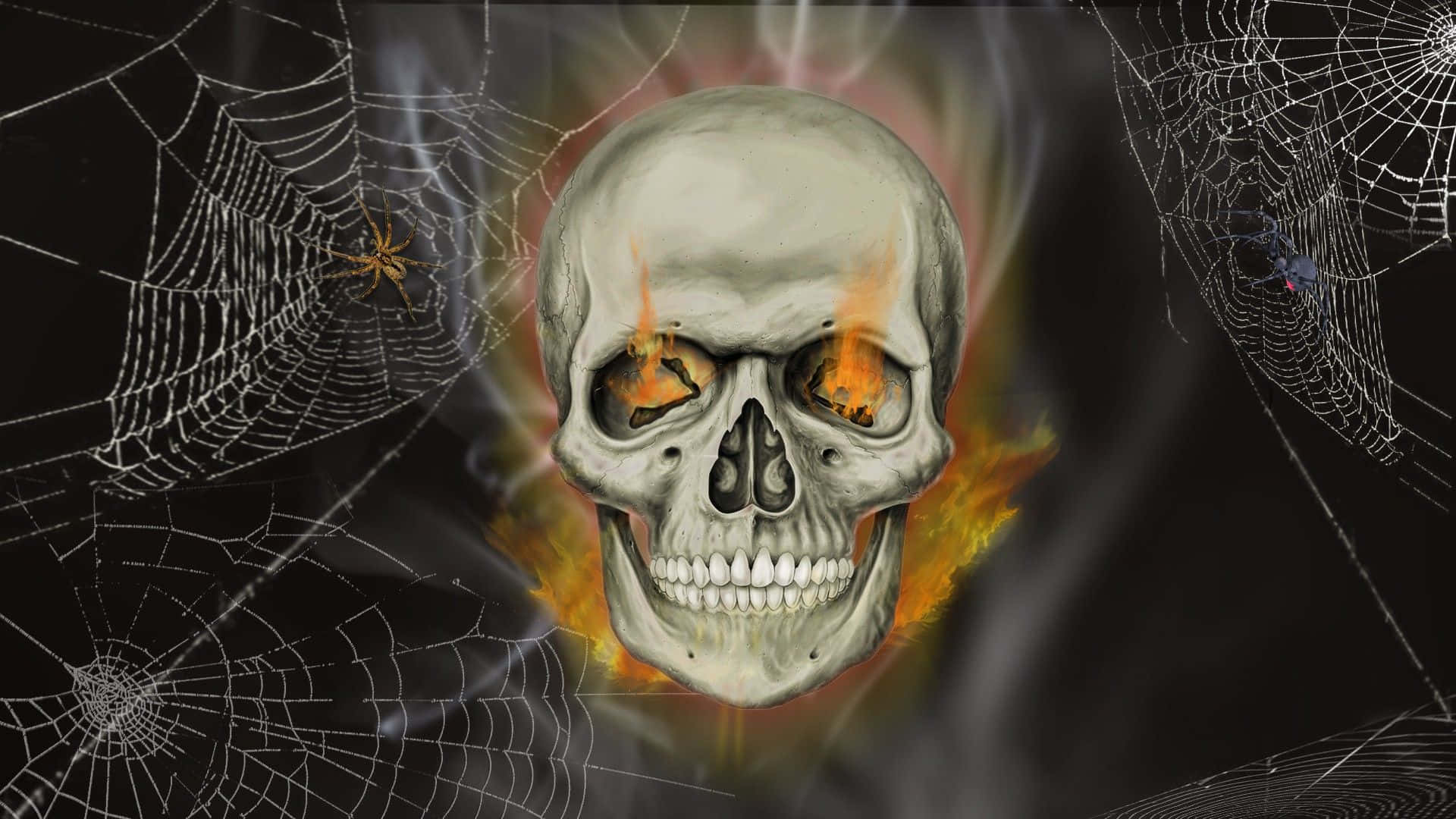 Spooky Halloween Skeleton Sitting on a Bench Wallpaper