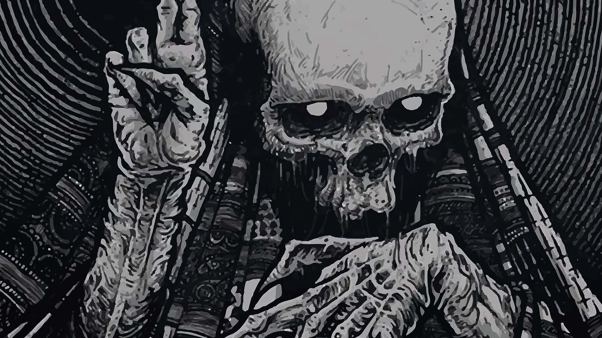 Spooky Halloween Skeleton Sitting on Tombstone Wallpaper