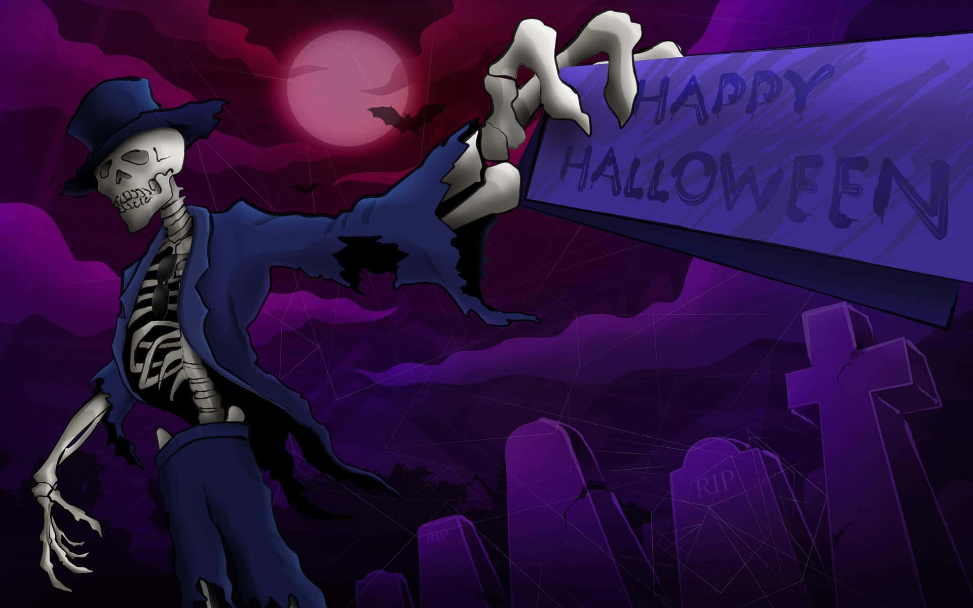 Spooky Halloween Skeleton Decoration Wallpaper