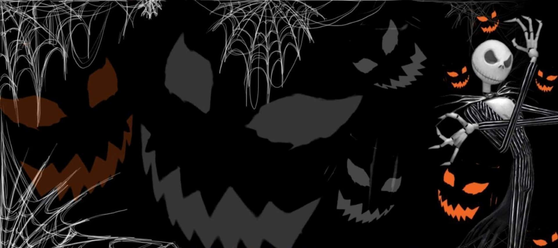 Spooky Halloween Skeleton Scene Wallpaper