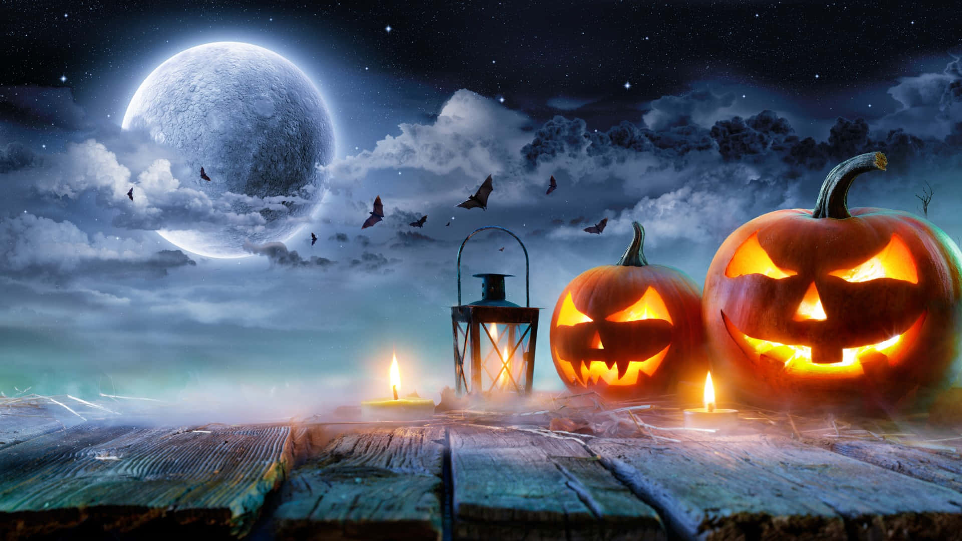 Halloweenteams-bakgrund Ljus Pumpor