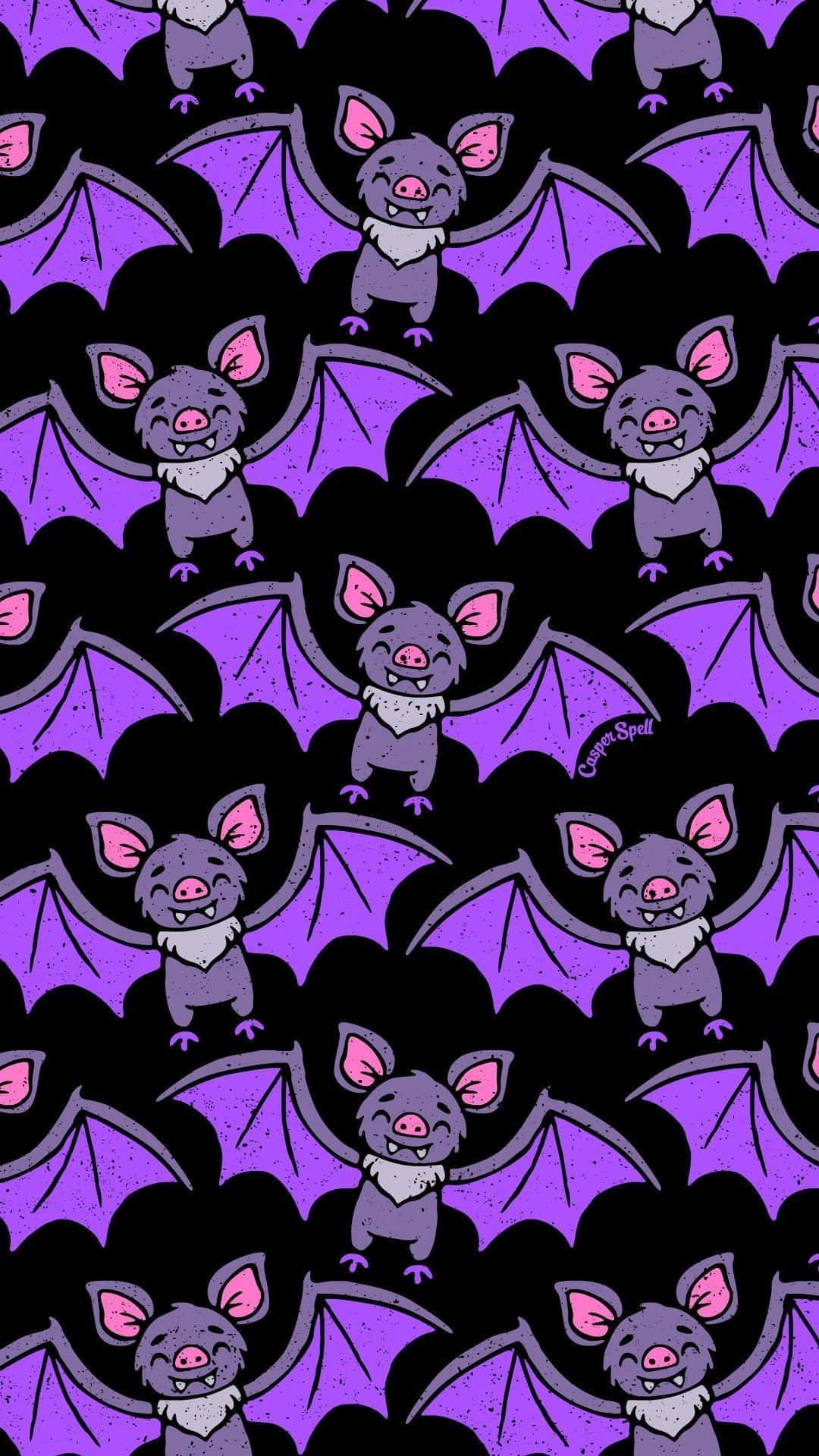 Halloweentumblr Ästhetik Mit Einem Violetten Fledermaus-muster. Wallpaper