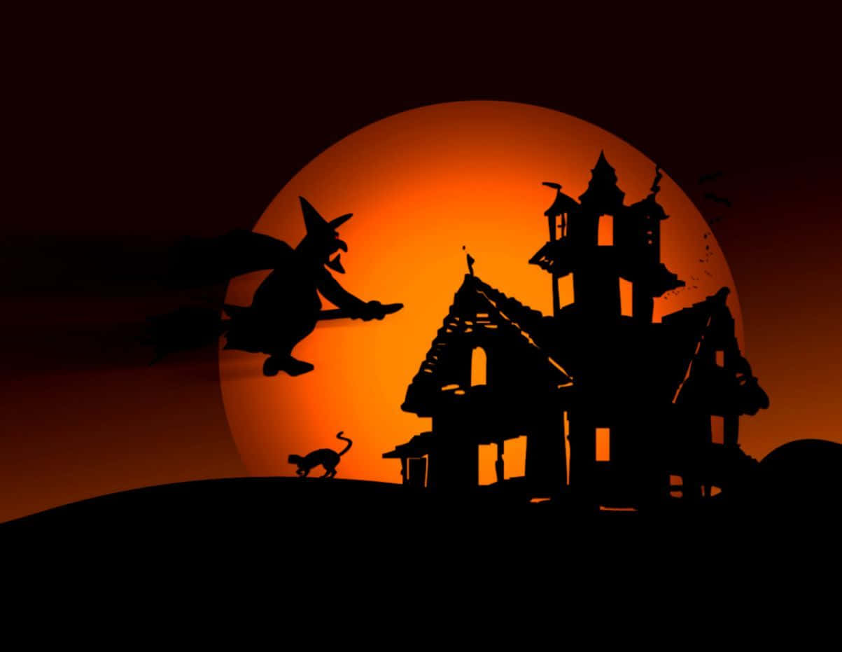 Halloween Witch Flying On Broom Wallpaper