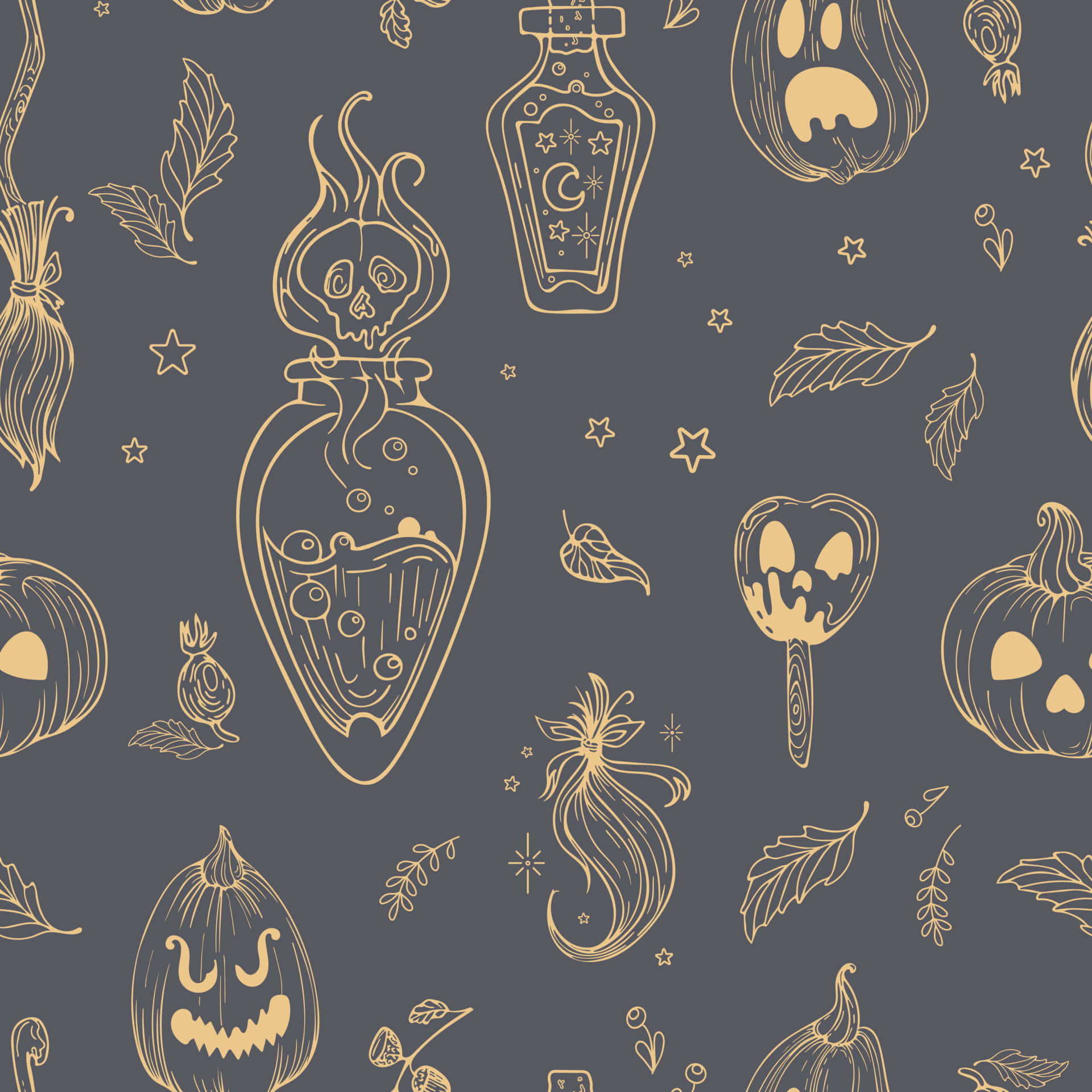 En ubrudt mønster med geder, spøgelser og hekse tilhørende halloween Wallpaper