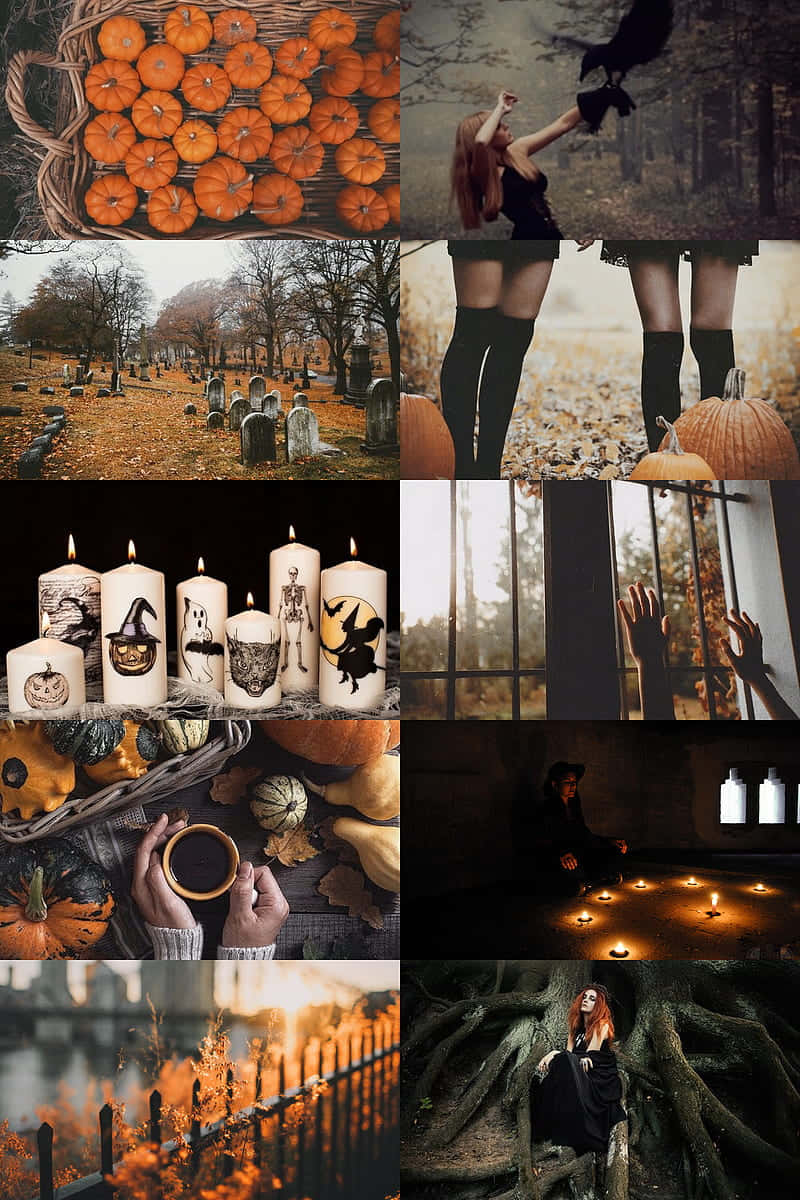 Get swept up in the spooky spirit of Halloween with this enchanting witch aesthetic. Wallpaper
