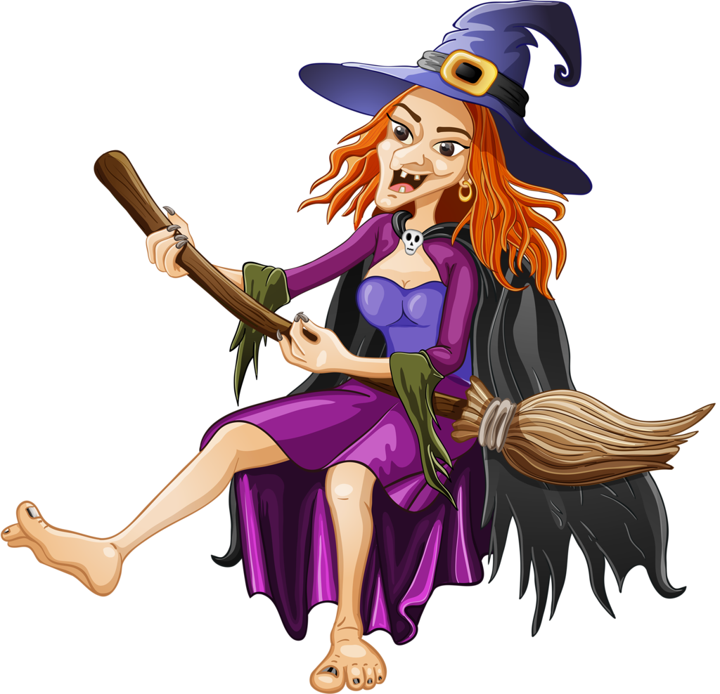 Download Halloween Witch Cartoon Flying Broomstick | Wallpapers.com