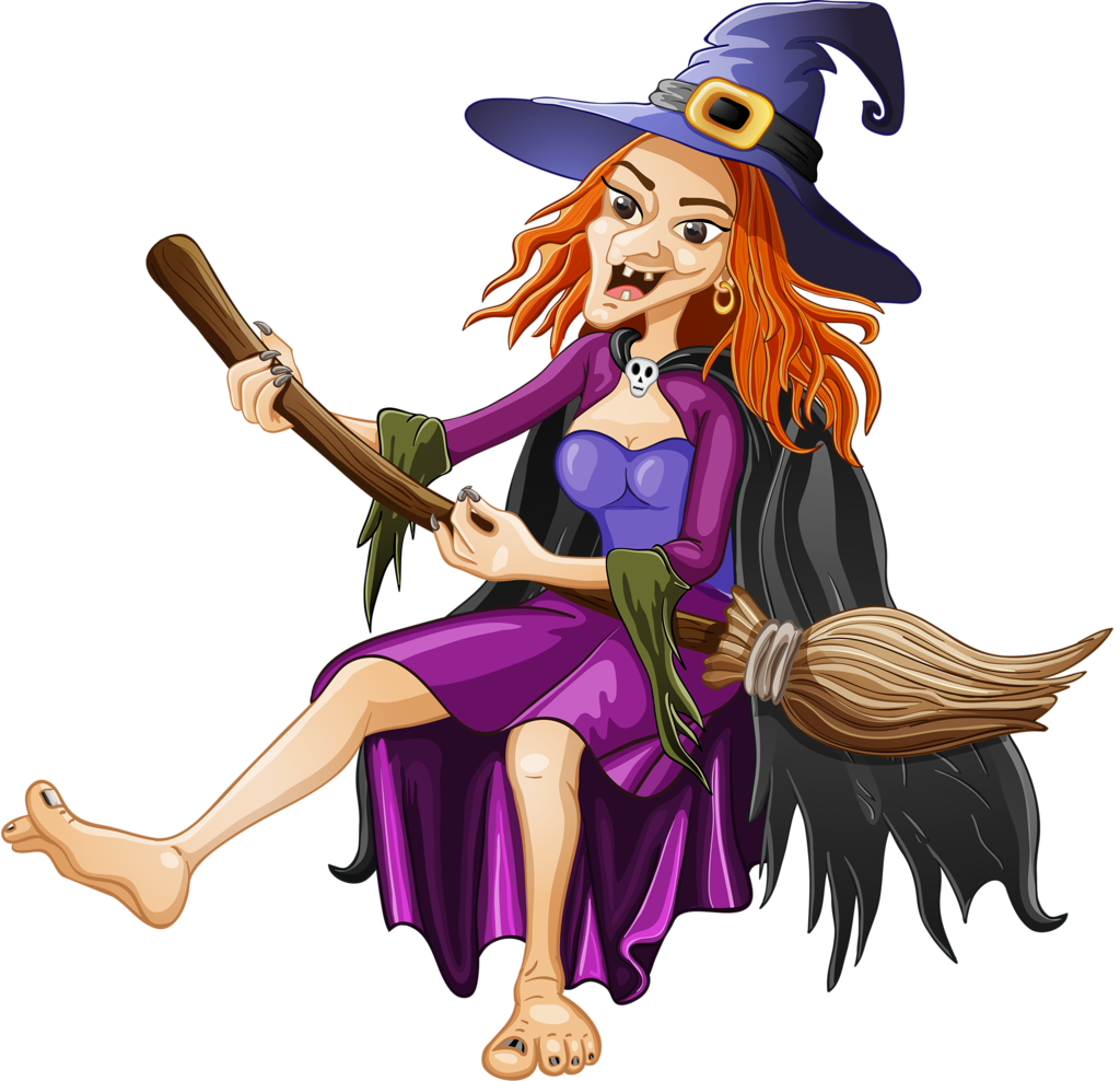 Halloween Witch Cartoon Flying Broomstick PNG