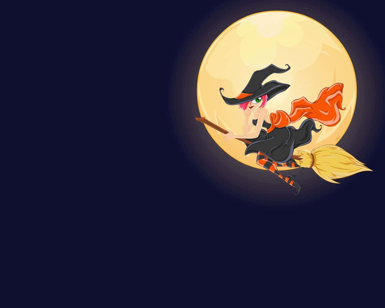 Flying Halloween Witch In Black Wallpaper