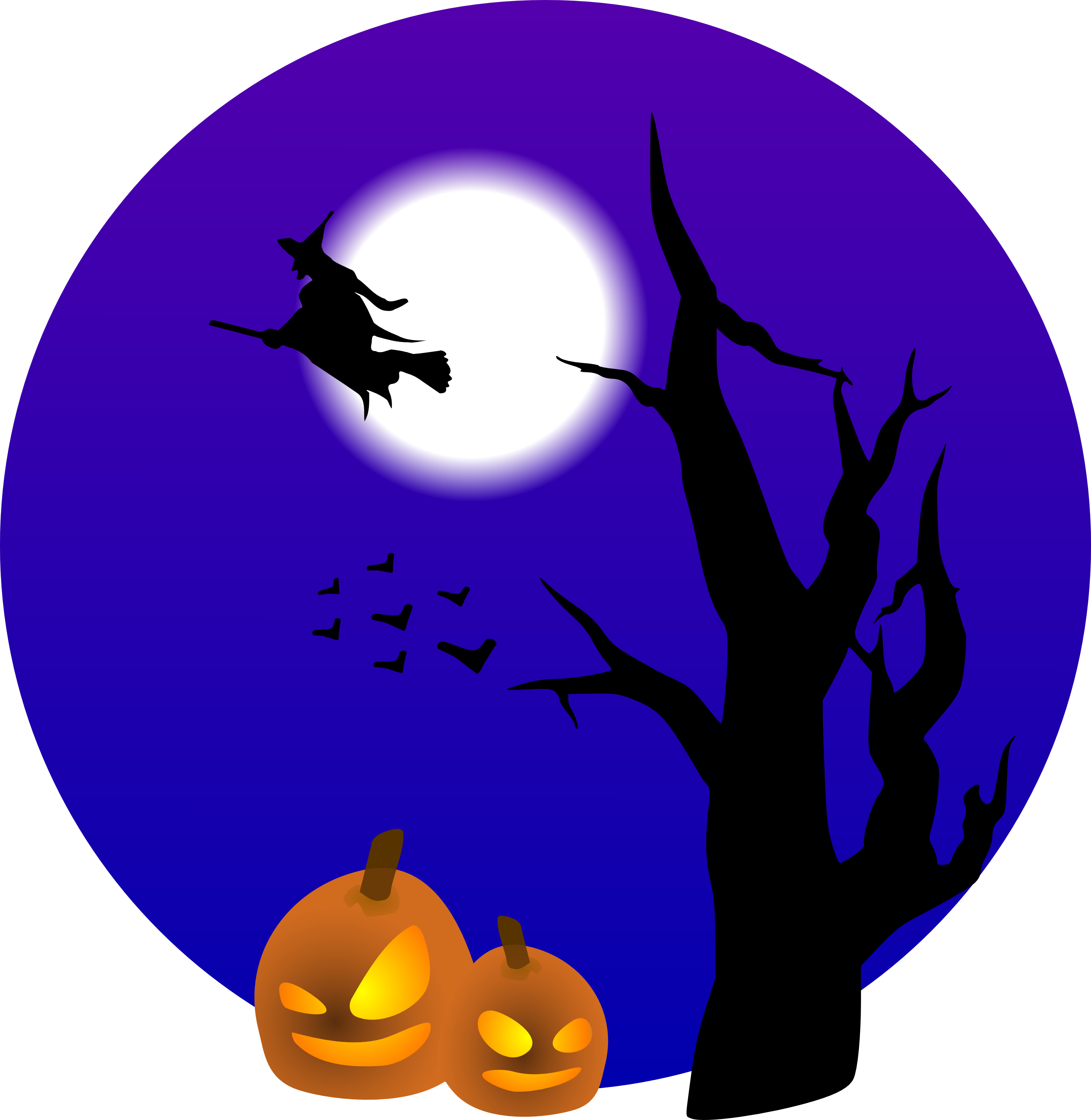 Halloween Witch Flying Full Moon PNG