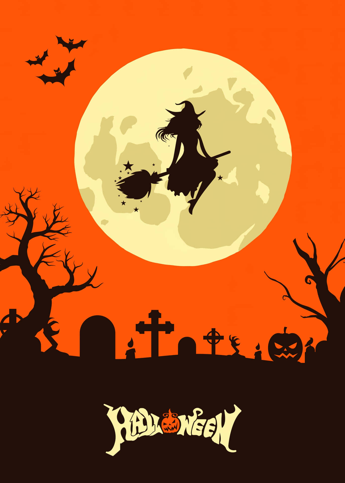 Halloween Witch Flying Full Moon Wallpaper