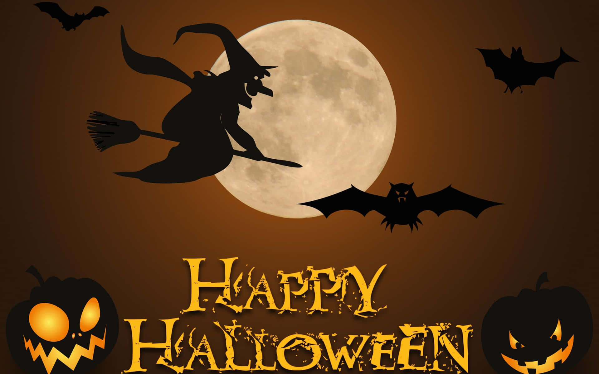 Halloween Witch Moon Bats Pumpkins Wallpaper
