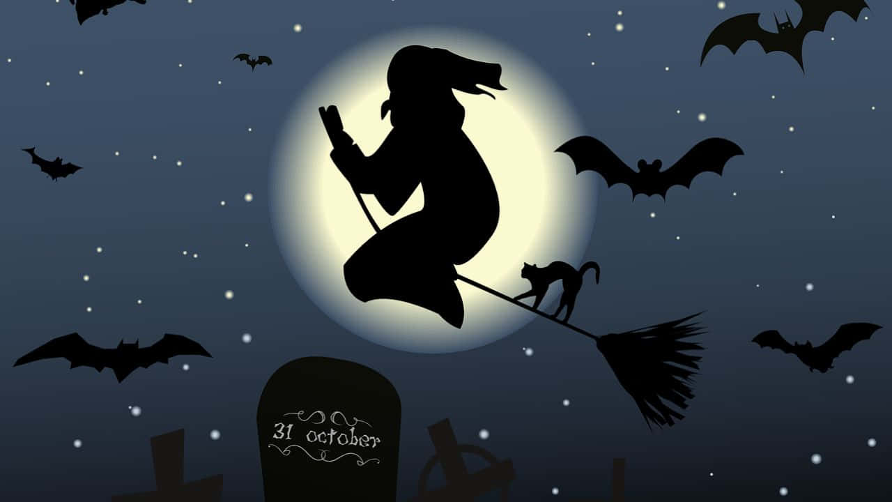 Halloween Witch Moonlight Silhouette Wallpaper