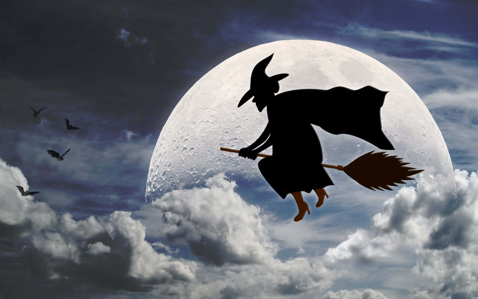 A Witch Flying On A Broom In The Sky Wallpaper