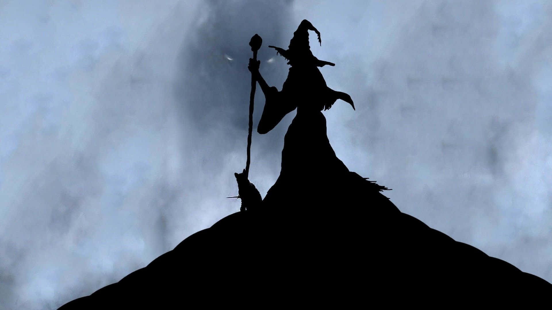 Silhouette Of Halloween Witch And Cat Wallpaper