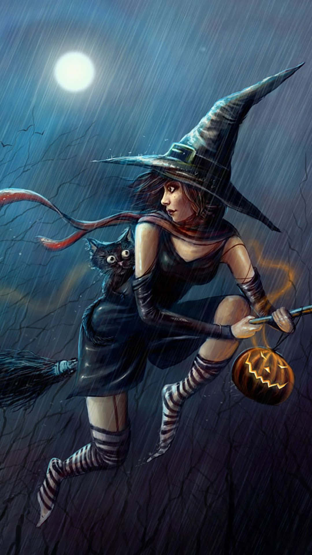 "A witch casts a spell on Halloween night with a cauldron of brew" Wallpaper