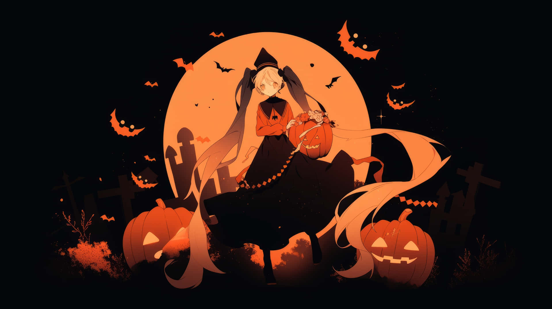 Halloween Witchand Bats Vector Art Wallpaper