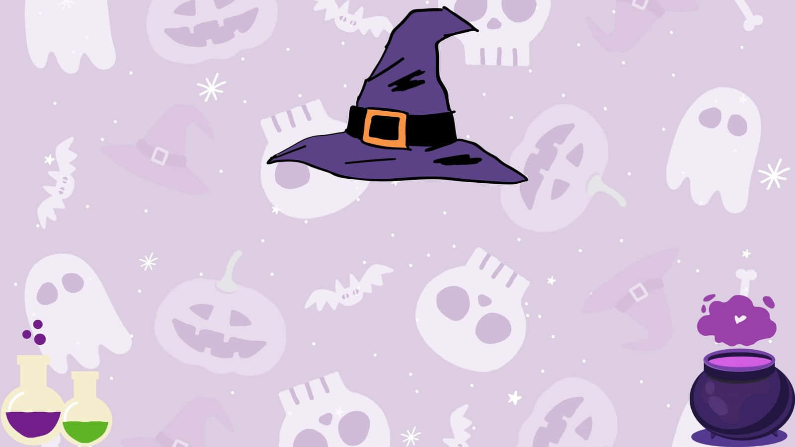 Purple With Skulls Halloween Zoom Background 1600 x 900 Background