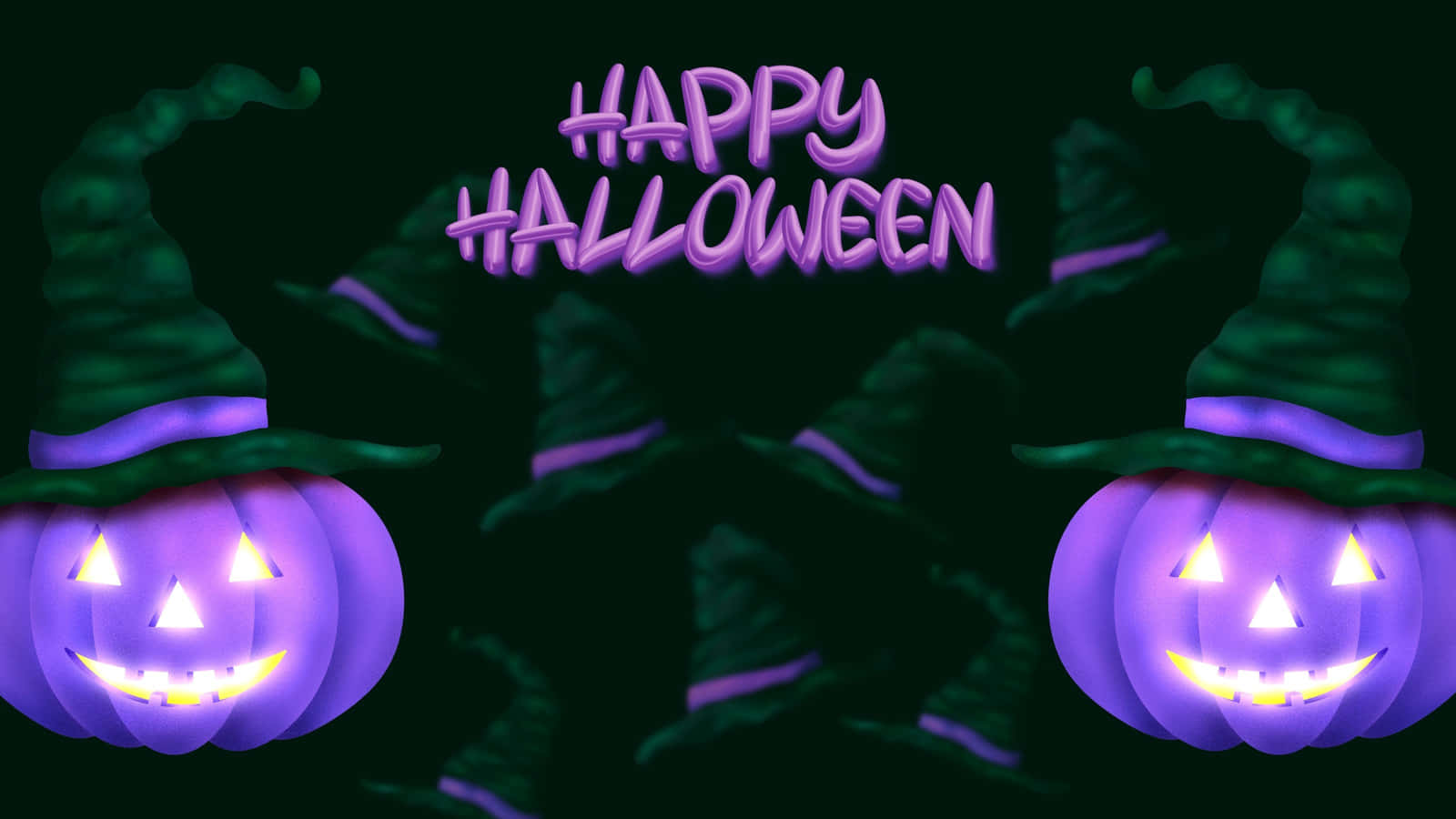 Pumpkins With Witch Hat Halloween Zoom Background 1600 x 900 Background